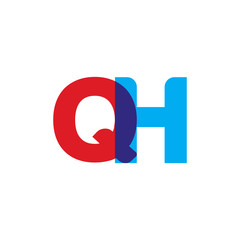 Initial letter QH, overlapping transparent uppercase logo, modern red blue color