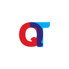 Initial letter QT, overlapping transparent uppercase logo, modern red blue color
