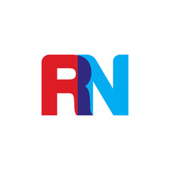 Initial letter RN, overlapping transparent uppercase logo, modern red blue color
