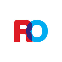 Initial letter RO, overlapping transparent uppercase logo, modern red blue color
