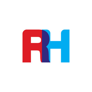 Initial letter RH, overlapping transparent uppercase logo, modern red blue color