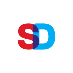 Fototapeta premium Initial letter SD, overlapping transparent uppercase logo, modern red blue color