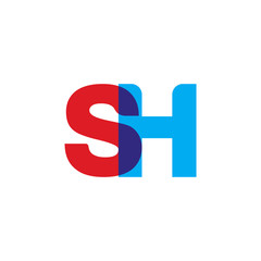 Initial letter SH, overlapping transparent uppercase logo, modern red blue color