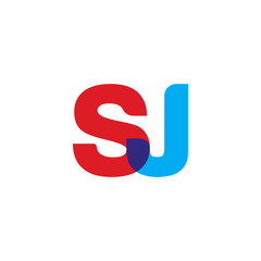 Initial letter SJ, overlapping transparent uppercase logo, modern red blue color