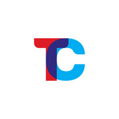 Initial letter TC, overlapping transparent uppercase logo, modern red blue color