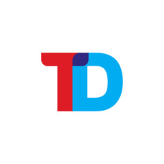 Initial letter TD, overlapping transparent uppercase logo, modern red blue color