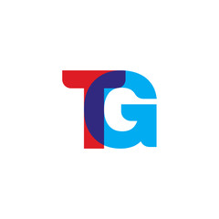 Initial letter TG, overlapping transparent uppercase logo, modern red blue color