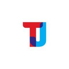 Initial letter TJ, overlapping transparent uppercase logo, modern red blue color