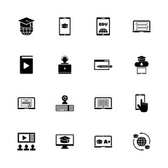 Online Education - Expand to any size - Change to any colour. Flat Vector Icons - Black Illustration on White Background.
