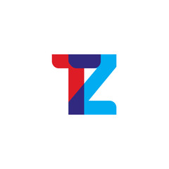 Initial letter TZ, overlapping transparent uppercase logo, modern red blue color