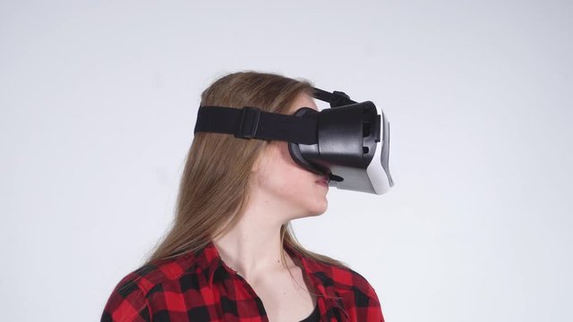 Girl with VR Set Turning Head