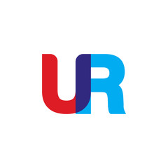 Initial letter UR, overlapping transparent uppercase logo, modern red blue color