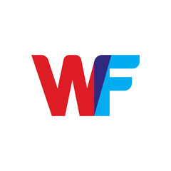 Initial letter WF, overlapping transparent uppercase logo, modern red blue color