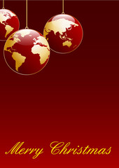 Vector vertical greeting card Christmas tree, balls in the shape of planet earth