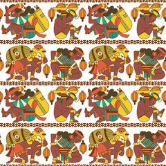 Aztec cacao seamless pattern for chocolate package design. Vector illustration.
