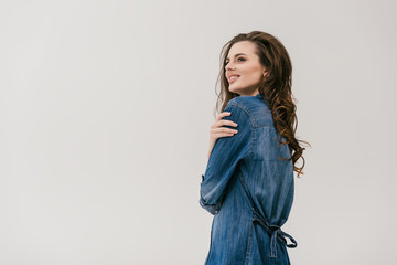 beautiful girl in denim shirt