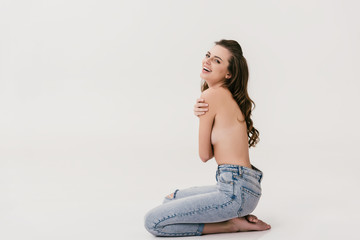 topless girl in jeans