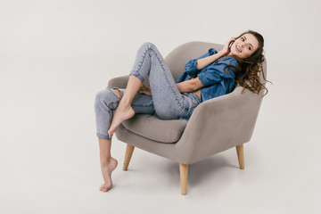sexy woman in denim clothes