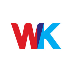 Initial letter WK, overlapping transparent uppercase logo, modern red blue color