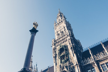 Famous ancient Marienplatz in Munich,Germany