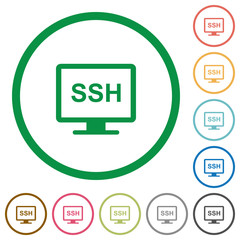 SSH terminal flat icons with outlines