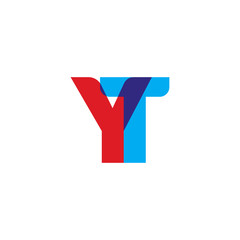 Initial letter YT, overlapping transparent uppercase logo, modern red blue color