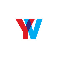 Initial letter YV, overlapping transparent uppercase logo, modern red blue color