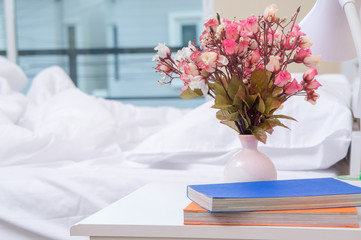 Artificial Flower Vase on Wooden Table in Style Bedroom