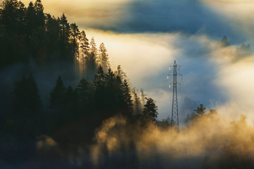 Fototapeta premium Morning at Bled with foggy landscape