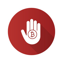 Obraz premium Hand holding bitcoin flat design long shadow glyph icon