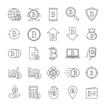 Bitcoin linear icons set
