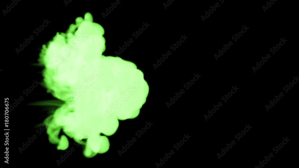 Poster fluorescent bright green colour float in water , many drops ink . this is 3d render shot in slow mot