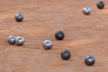 Petanque balls on the ground