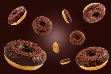 Chocolate donut with brown background - 180706897