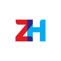 Initial letter ZH, overlapping transparent uppercase logo, modern red blue color
