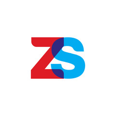 Initial letter ZS, overlapping transparent uppercase logo, modern red blue color