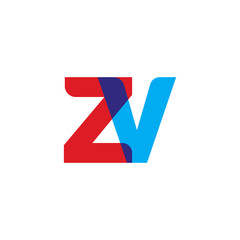 Initial letter ZV, overlapping transparent uppercase logo, modern red blue color