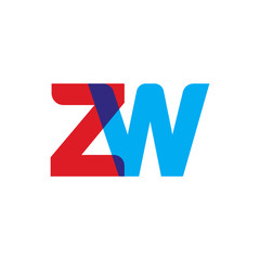 Initial letter ZW, overlapping transparent uppercase logo, modern red blue color