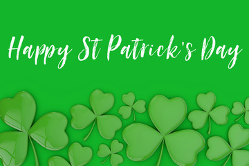 St Patrick's day Irish shamrock clover background. 3D rendering