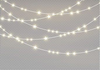 Christmas lights isolated on transparent background. Xmas glowing garland.Vector illustration