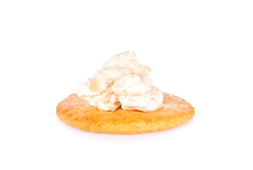 Tuna crackers on white background