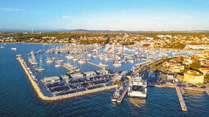 Aerial View of Yacht Club and Marina in Croatia, 4K. Biograd na moru