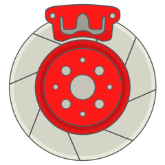 Car brakes disk with caliper.Icon repair,auto service,vehicle detail.In flat style vector.Automobile brake system isolated over white background