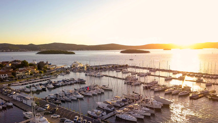 Aerial View of Yacht Club and Marina in Croatia, 4K. Biograd na moru