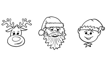 Christmas Set of Santa Claus, Elf and Rudolf the Reindeer Portraits