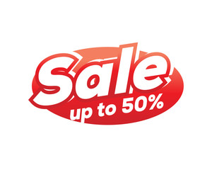 sale up to fifty percent, sale sign, discount icon, sale for web, sale for social media, isolated on white background.