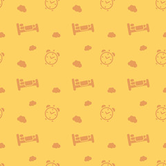 Bed For Sleeping With Alarm Clock And Clouds Silhouette Pattern