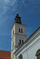 Fototapeta na wymiar Tower of main church in monastery Krusedol, Serbia