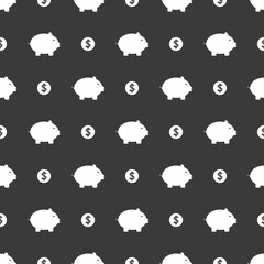 Piggy Bank And Dollar Coin Savings Seamless Silhouette Dark Background