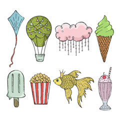 Sticker set for child. Vector hand drawn illustration. The idea for a  poster, postcard, t-shirt.